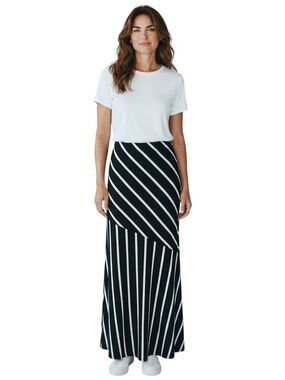 Fio Fio Size Large (Fits Medium) Stripped Black & White Maxi Stretch Skirt